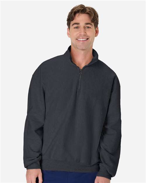 Hanes OG900 Unisex Beefy? Sweats Premium Heavyweight Quarter-Zip Sweatshirt - Front view