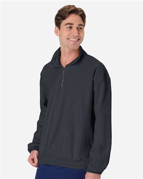 Hanes OG900 Unisex Beefy? Sweats Premium Heavyweight Quarter-Zip Sweatshirt - Side view
