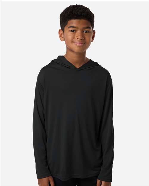 AllPro 48510Y Youth Pro-Lock Performance Hooded Long Sleeve T-Shirt - Front view