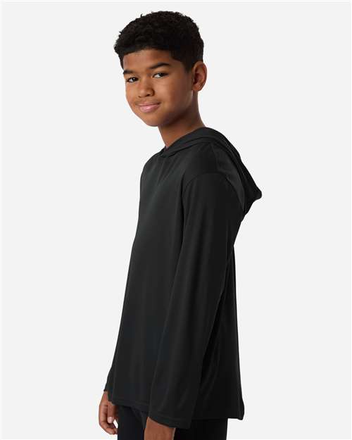 AllPro 48510Y Youth Pro-Lock Performance Hooded Long Sleeve T-Shirt - Side view