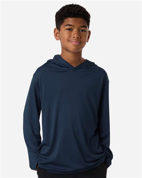 AllPro 48510Y Youth Pro-Lock Performance Hooded Long Sleeve T-Shirt - Front view