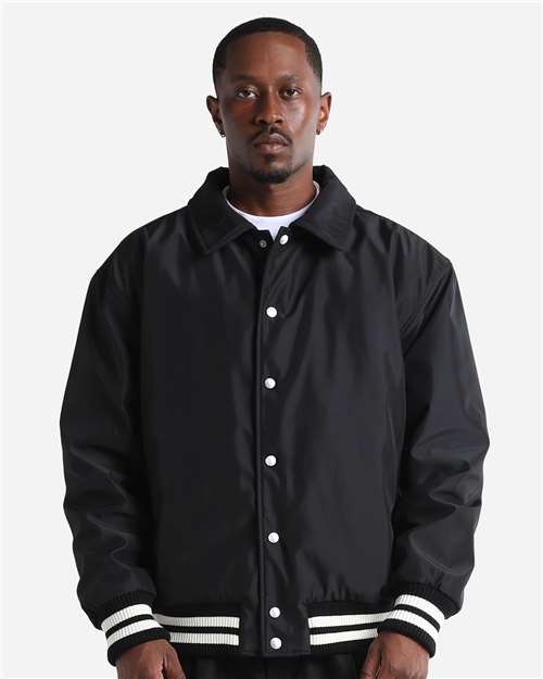 Shaka Wear SHCVBJ Unisex Collared Varsity Jacket - Front view