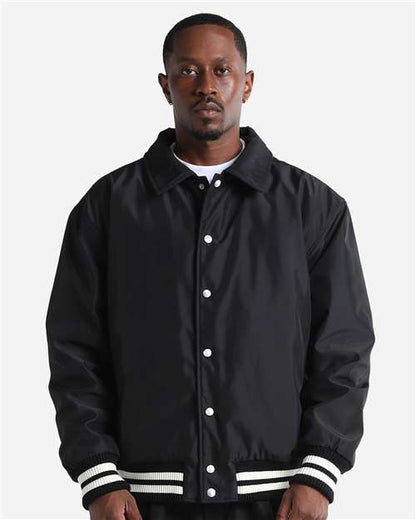Shaka Wear SHCVBJ Unisex Collared Varsity Jacket - Front view