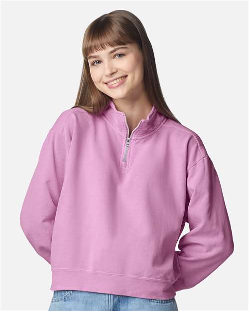 Comfort Colors 1580L Women's Garment-Dyed Mid-Length Quarter-Zip Sweatshirt - Front view