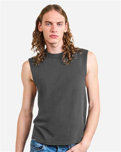 American Apparel 207GD Unisex Heavyweight Cotton Garment-Dyed Boxy Muscle Tee - Front view