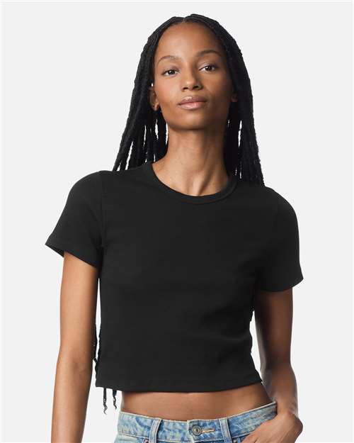 American Apparel BR210 Women's Baby Rib Fitted Cropped Tee - Front view