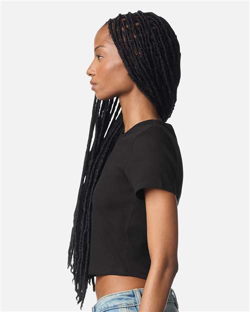 American Apparel BR210 Women's Baby Rib Fitted Cropped Tee - Side view