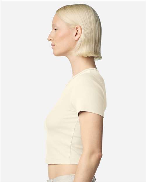 American Apparel BR210 Women's Baby Rib Fitted Cropped Tee - Side view