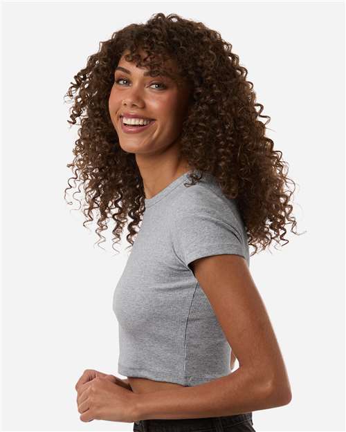 American Apparel BR210 Women's Baby Rib Fitted Cropped Tee - Side view