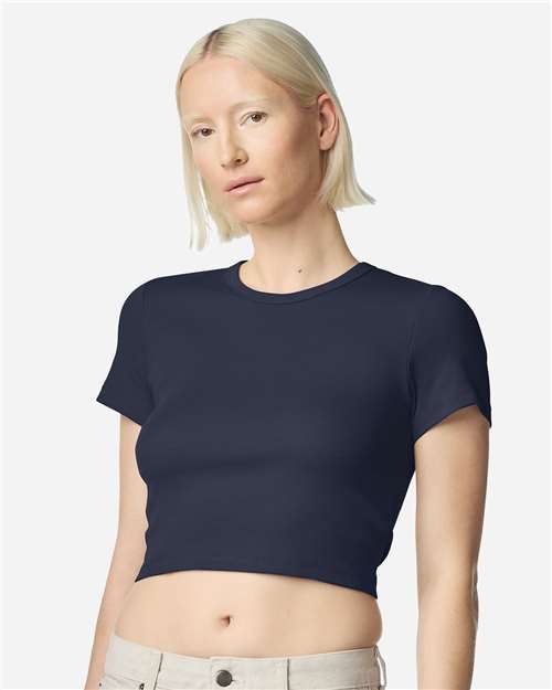 American Apparel BR210 Women's Baby Rib Fitted Cropped Tee - Front view