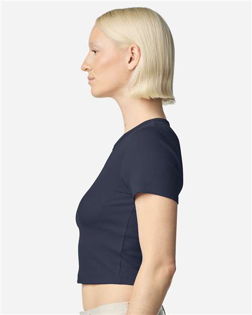 American Apparel BR210 Women's Baby Rib Fitted Cropped Tee - Side view