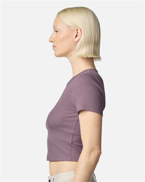 American Apparel BR210 Women's Baby Rib Fitted Cropped Tee - Side view