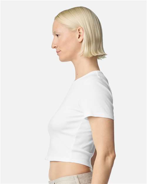 American Apparel BR210 Women's Baby Rib Fitted Cropped Tee - Side view