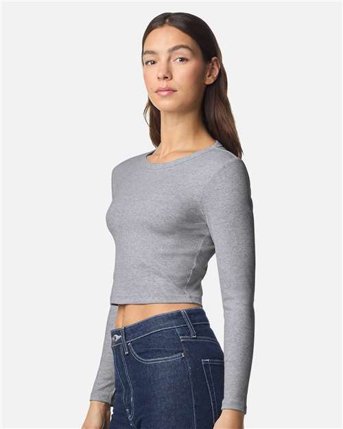 American Apparel BR2107 Women's Baby Rib Long Sleeve Fitted Tee - Side view