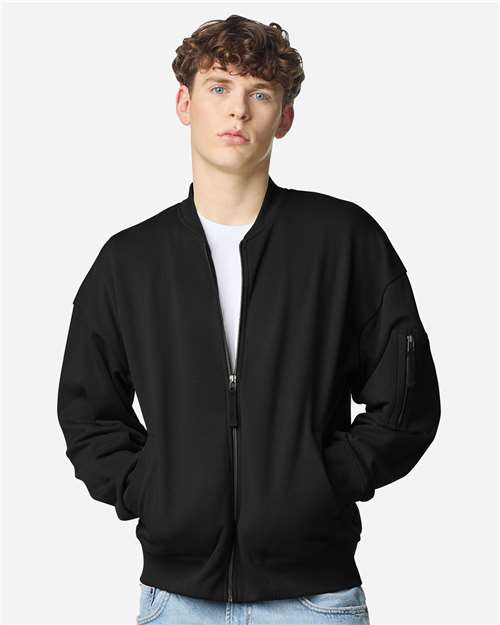 American Apparel FTJ77 Unisex French Terry Bomber Jacket - Front view