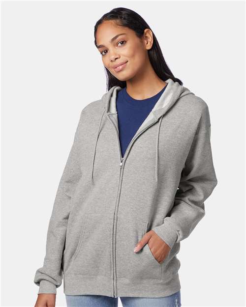 Hanes P180 Unisex EcoSmart? Full-Zip Hooded Sweatshirt - Front view