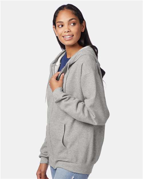 Hanes P180 Unisex EcoSmart? Full-Zip Hooded Sweatshirt - Side view