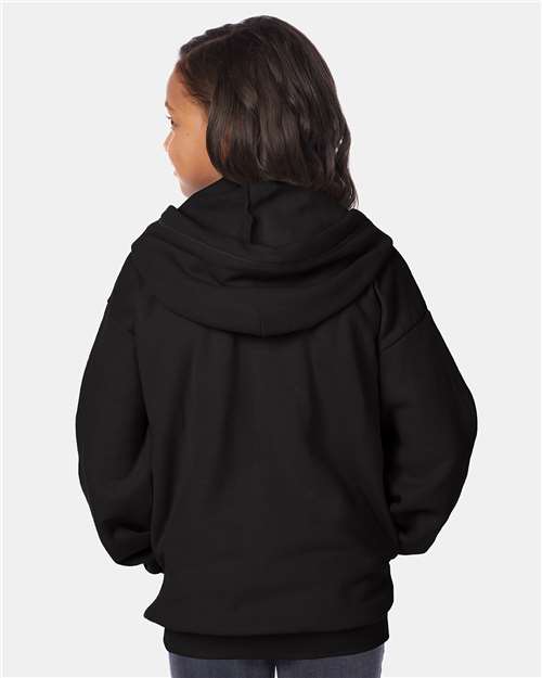 Hanes P480 Youth EcoSmart? Full-Zip Hooded Sweatshirt - Back view