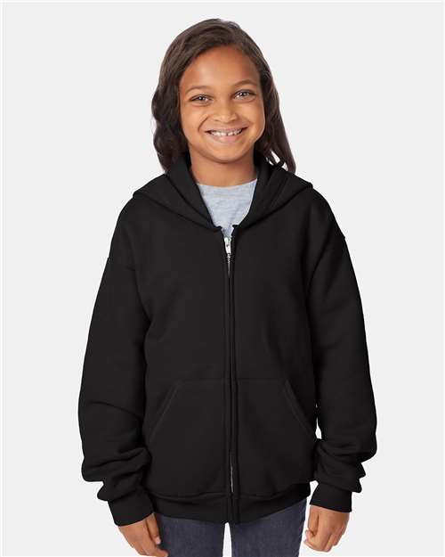 Hanes P480 Youth EcoSmart? Full-Zip Hooded Sweatshirt - Front view