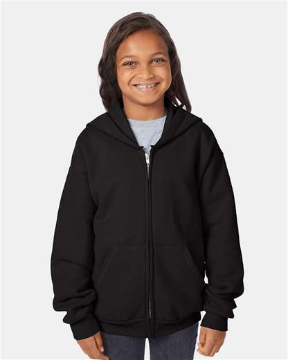 Hanes P480 Youth EcoSmart? Full-Zip Hooded Sweatshirt - Front view