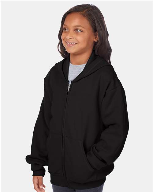 Hanes P480 Youth EcoSmart? Full-Zip Hooded Sweatshirt - Side view