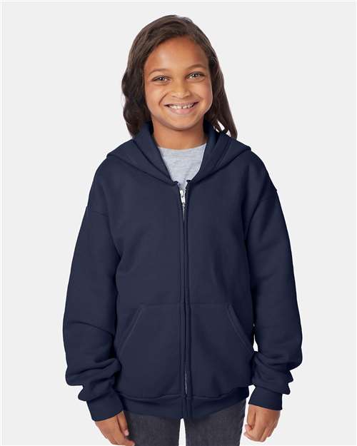 Hanes P480 Youth EcoSmart? Full-Zip Hooded Sweatshirt - Front view