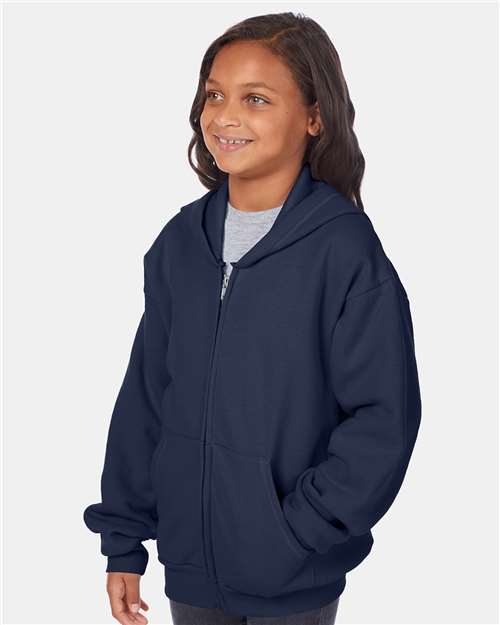Hanes P480 Youth EcoSmart? Full-Zip Hooded Sweatshirt - Side view