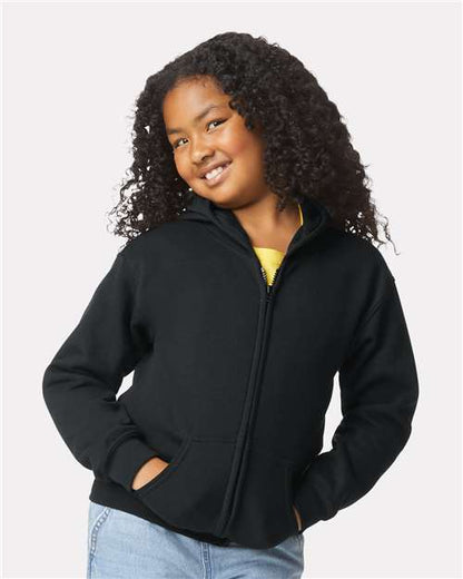 Gildan 18600B Youth Heavy Blend? Full-Zip Hooded Sweatshirt - Front view