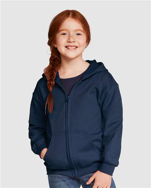 Gildan 18600B Youth Heavy Blend? Full-Zip Hooded Sweatshirt - Front view