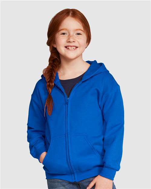 Gildan 18600B Youth Heavy Blend? Full-Zip Hooded Sweatshirt - Front view