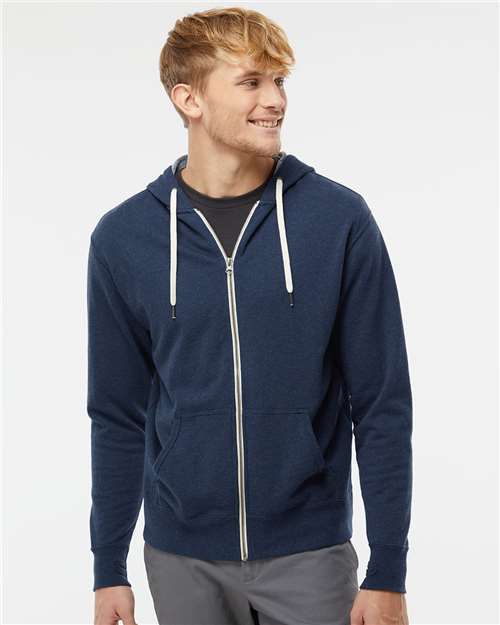 Independent Trading Co. PRM90HTZ Unisex Heathered French Terry Full-Zip Hooded Sweatshirt - Front view