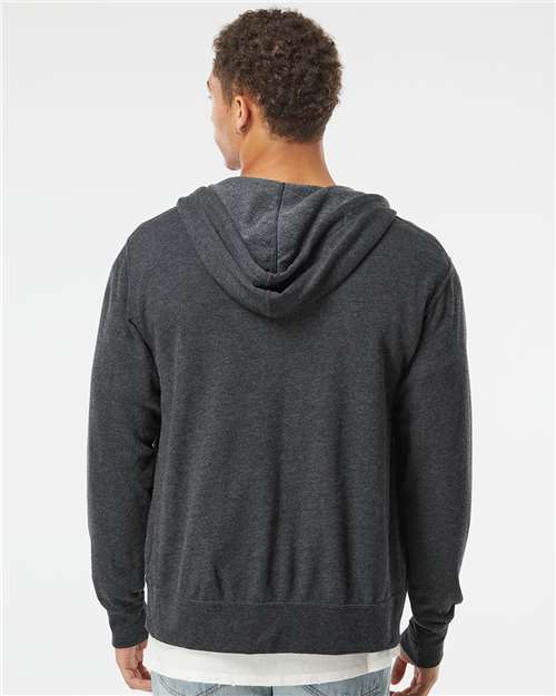 Independent Trading Co. PRM90HTZ Unisex Heathered French Terry Full-Zip Hooded Sweatshirt - Back view