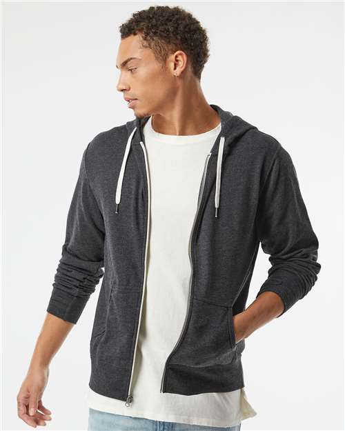 Independent Trading Co. PRM90HTZ Unisex Heathered French Terry Full-Zip Hooded Sweatshirt - Front view