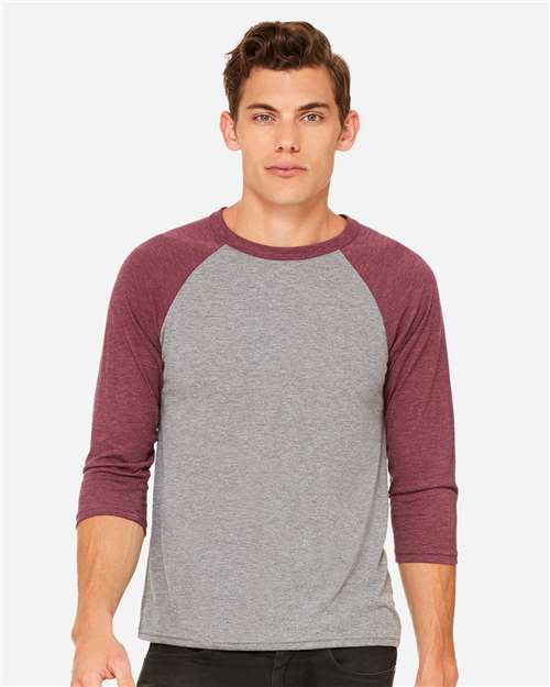 BELLA  CANVAS 3200 Unisex Three-Quarter Sleeve Baseball Tee - Front view