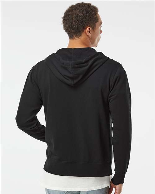 Independent Trading Co. PRM90HTZ Unisex Heathered French Terry Full-Zip Hooded Sweatshirt - Back view