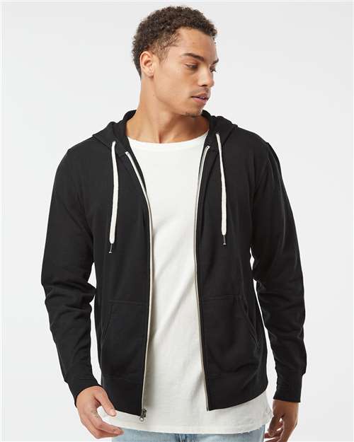 Independent Trading Co. PRM90HTZ Unisex Heathered French Terry Full-Zip Hooded Sweatshirt - Front view