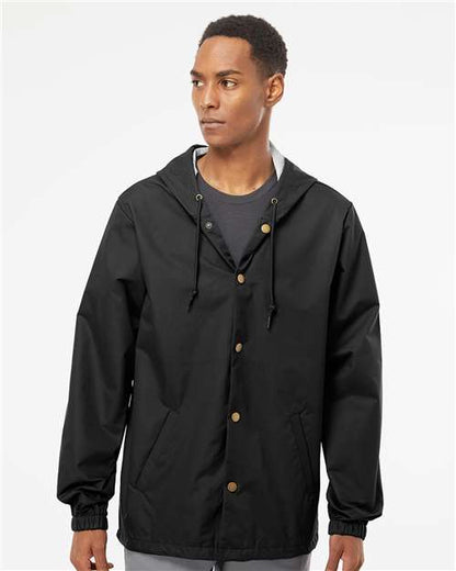 Independent Trading Co. EXP95NB Men's Water-Resistant Hooded Windbreaker - Front view