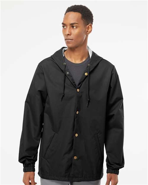 Independent Trading Co. EXP95NB Men's Water-Resistant Hooded Windbreaker - Front view