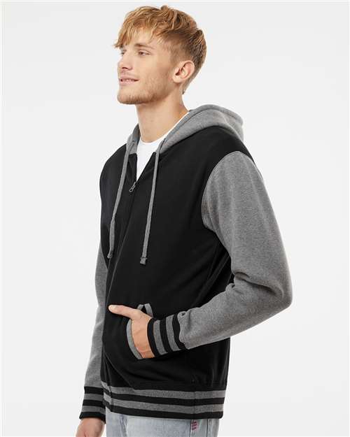 Independent Trading Co. IND45UVZ Unisex Heavyweight Varsity Full-Zip Hooded Sweatshirt - Side view