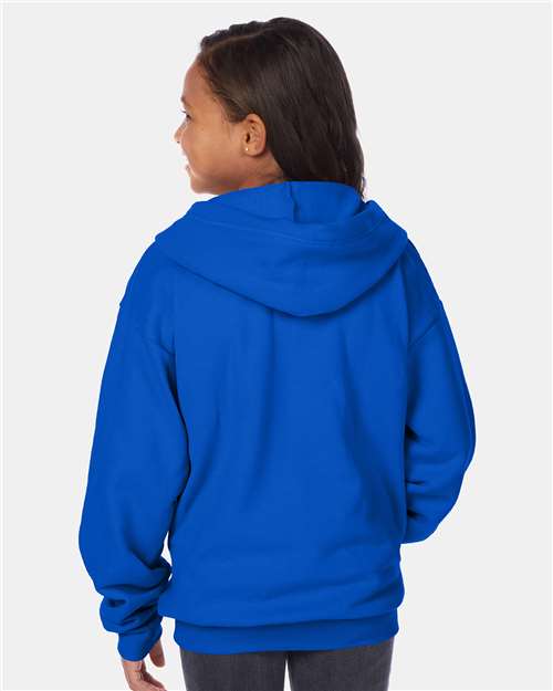 Hanes P480 Youth EcoSmart? Full-Zip Hooded Sweatshirt - Back view