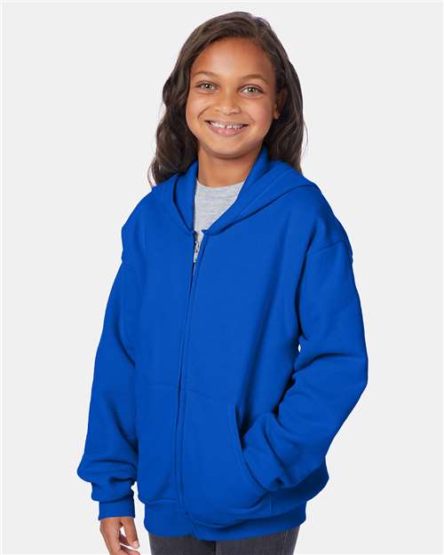 Hanes P480 Youth EcoSmart? Full-Zip Hooded Sweatshirt - Side view