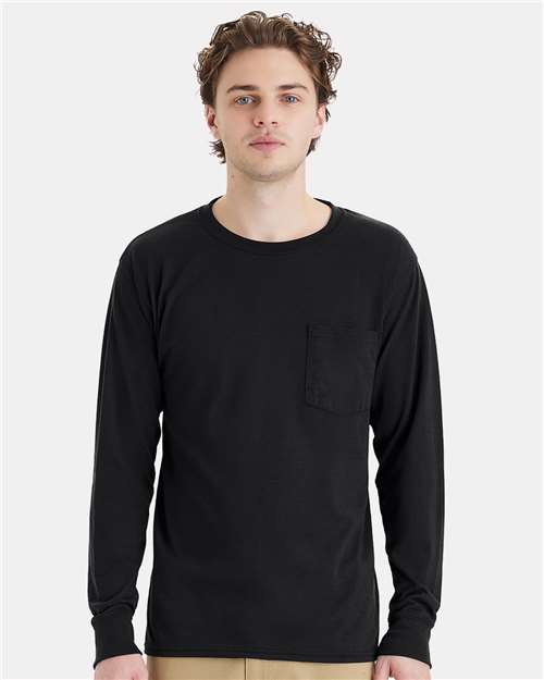 Hanes W120 Unisex Workwear Long Sleeve Pocket T-Shirt - Front view