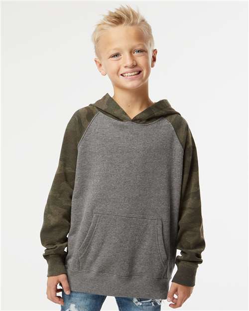 Independent Trading Co. PRM15YSB Youth Lightweight Special Blend Raglan Hooded Sweatshirt - Front view