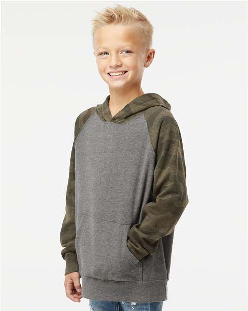 Independent Trading Co. PRM15YSB Youth Lightweight Special Blend Raglan Hooded Sweatshirt - Side view