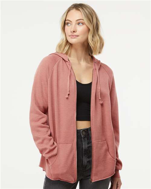 Independent Trading Co. PRM2500Z Women's California Wave Wash Full-Zip Hooded Sweatshirt - Front view
