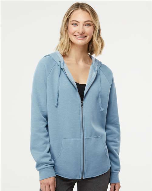 Independent Trading Co. PRM2500Z Women's California Wave Wash Full-Zip Hooded Sweatshirt - Front view