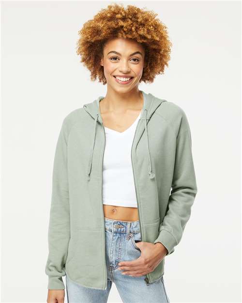Independent Trading Co. PRM2500Z Women's California Wave Wash Full-Zip Hooded Sweatshirt - Front view