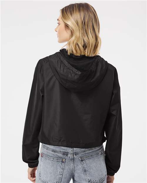 Independent Trading Co. EXP64CRP Women's Lightweight Quarter-Zip Pullover Crop Windbreaker - Back view