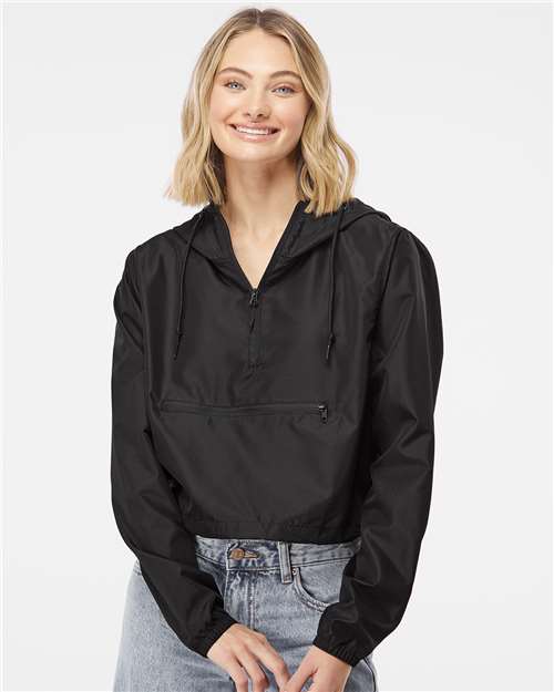 Independent Trading Co. EXP64CRP Women's Lightweight Quarter-Zip Pullover Crop Windbreaker - Front view
