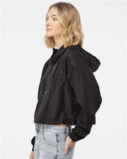 Independent Trading Co. EXP64CRP Women's Lightweight Quarter-Zip Pullover Crop Windbreaker - Side view